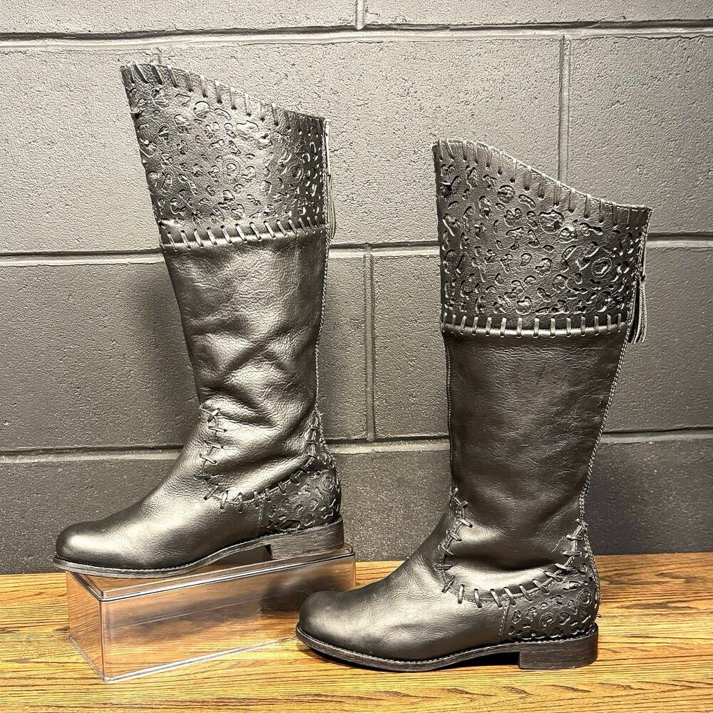 Corral Boots Black Leather Tall Western Boots Embossed Made In Mexico Womens 7.5